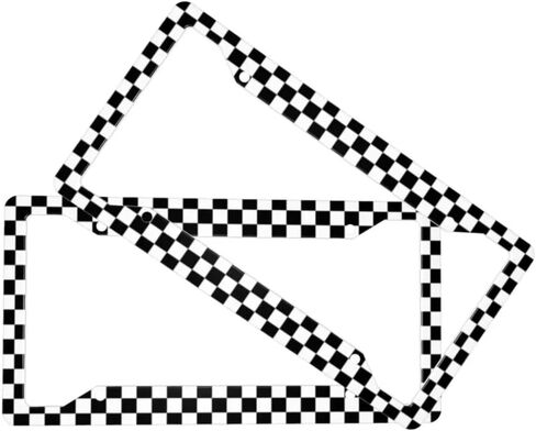Black and White Checkerboard License Plate Frame - Race Flag License Plate Holder Aluminum Metal Car Decorative Front Tag Frame for Men Women Size 12.3“ x 6.3" for US Canada Vehicle Standard in Saudi Arabia