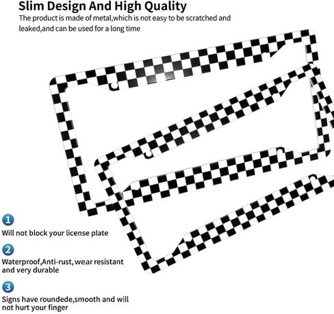Black and White Checkerboard License Plate Frame - Race Flag License Plate Holder Aluminum Metal Car Decorative Front Tag Frame for Men Women Size 12.3“ x 6.3" for US Canada Vehicle Standard in Saudi Arabia