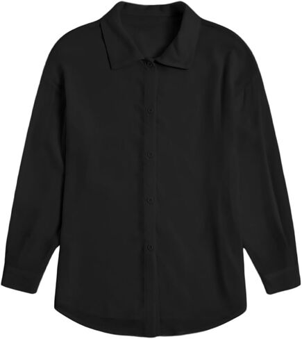 SweatyRocks Girl's Sheer Button Down Shirt Oversized Long Sleeve See Through Casual Blouse Tops in Saudi Arabia