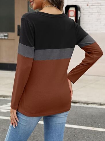 ORANDESIGNE Women's Long Sleeve Shirts Color Block Zipper Tops Tunics Casual Fall Ladies Tees in Kuwait