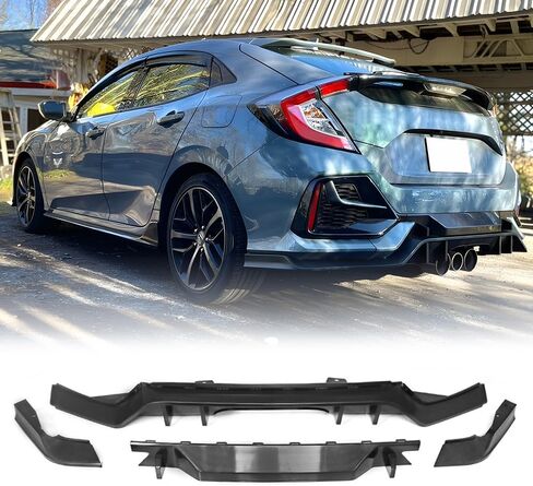 Rear Bumper Diffuser Lip, Compatible with 2017-2021 Honda Civic Hatchback, PP Black TR Style Rear Lower Lip Valance Splitter in Saudi Arabia