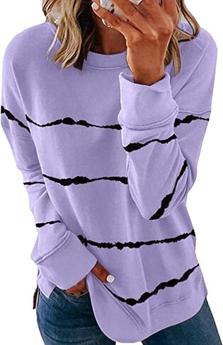 FLITAY Women’s Crew Neck Pullover Shirt Tunic Tops Star Printed Long Sleeve Sweatshirt in Saudi Arabia