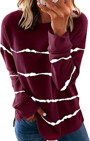 FLITAY Women’s Crew Neck Pullover Shirt Tunic Tops Star Printed Long Sleeve Sweatshirt in Saudi Arabia