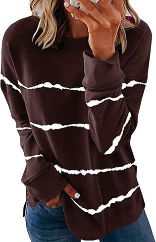 FLITAY Women’s Crew Neck Pullover Shirt Tunic Tops Star Printed Long Sleeve Sweatshirt in Saudi Arabia