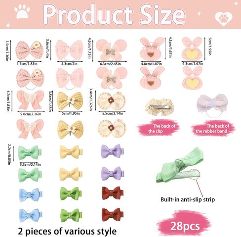 54pcs أقواس شعر الكلب مع عصابات مطاطية ، وأقواس شعر الكلب متعددة الألوان ، أليفة بيضاء للاستمتاع بوكونت مع مقاطع شعر عظمية نار لتجسس جرو كات in Kuwait