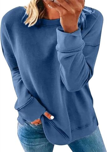 FLITAY Women’s Crew Neck Pullover Shirt Tunic Tops Star Printed Long Sleeve Sweatshirt in Saudi Arabia