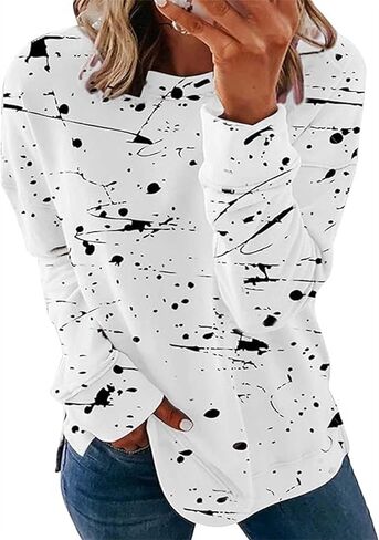 FLITAY Women’s Crew Neck Pullover Shirt Tunic Tops Star Printed Long Sleeve Sweatshirt in Saudi Arabia