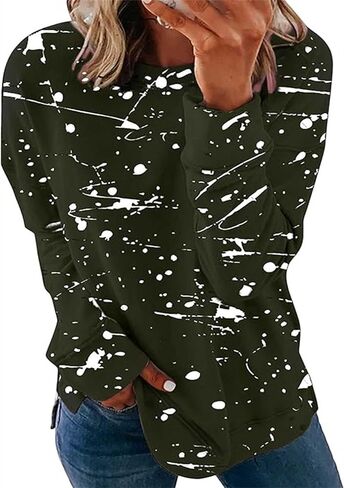 FLITAY Women’s Crew Neck Pullover Shirt Tunic Tops Star Printed Long Sleeve Sweatshirt in Saudi Arabia