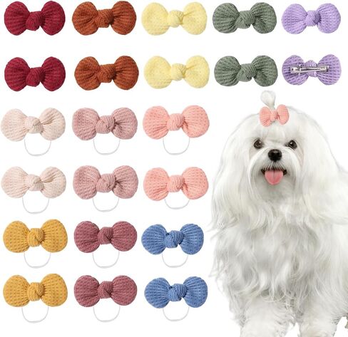 54pcs أقواس شعر الكلب مع عصابات مطاطية ، وأقواس شعر الكلب متعددة الألوان ، أليفة بيضاء للاستمتاع بوكونت مع مقاطع شعر عظمية نار لتجسس جرو كات in Kuwait