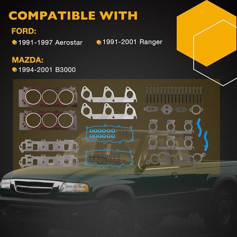 3.0 V6 Engine Cylinder Head Gasket Set, Compatible with 1998-2001 Mazda B3000 1998-2001 Ford Ranger 3.0L, Replace# HS9902PT ES72174 in Saudi Arabia