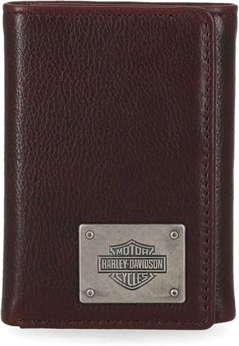 Harley-Davidson Men's Bar & Shield Plate Tri-Fold Leather Wallet - Oxblood Brown in Saudi Arabia