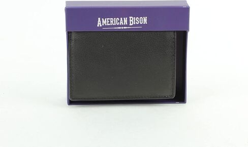 American Bison Men's Slim Wallet - RFID Flocking - جلد البقر مع صندوق هدايا (أسود) in Kuwait
