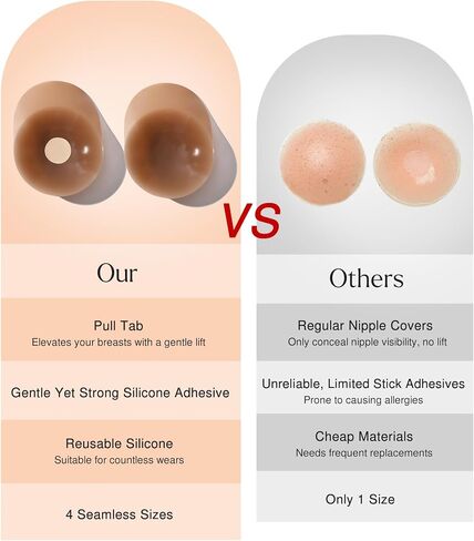 Popilush Nipple Covers for Women with Lift - Sticky Bra for Large Breasts - Reusable Adhesive Silicone Nipple Pasties in Saudi Arabia