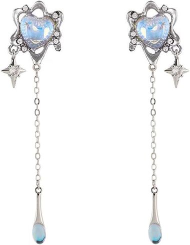 Aesthetic Silver Glitter Flower Tassel Star Earrings for Women Gothic Love Heart Crystal Dangle Drop Earrings Y2k Jewelry in Saudi Arabia