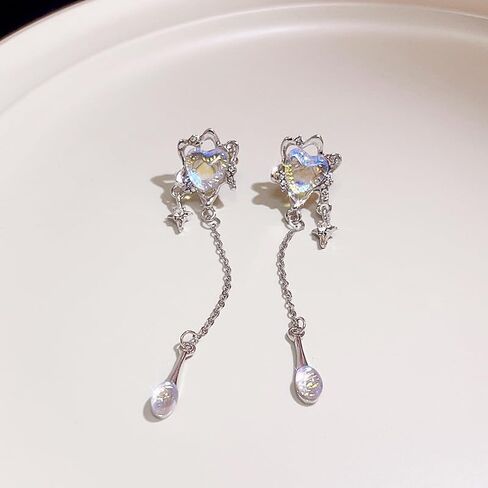 Aesthetic Silver Glitter Flower Tassel Star Earrings for Women Gothic Love Heart Crystal Dangle Drop Earrings Y2k Jewelry in Saudi Arabia