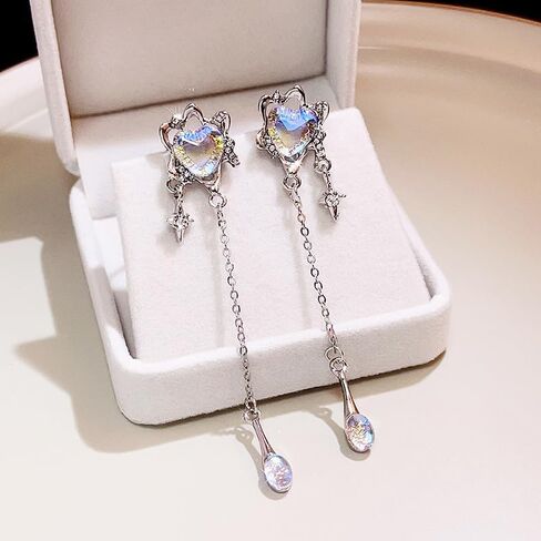 Aesthetic Silver Glitter Flower Tassel Star Earrings for Women Gothic Love Heart Crystal Dangle Drop Earrings Y2k Jewelry in Saudi Arabia