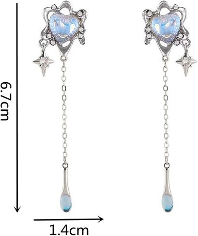 Aesthetic Silver Glitter Flower Tassel Star Earrings for Women Gothic Love Heart Crystal Dangle Drop Earrings Y2k Jewelry in Saudi Arabia