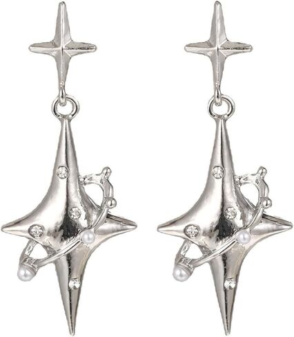 Aesthetic Silver Glitter Flower Tassel Star Earrings for Women Gothic Love Heart Crystal Dangle Drop Earrings Y2k Jewelry in Saudi Arabia