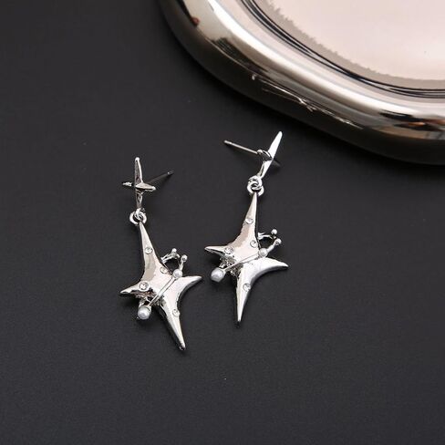 Aesthetic Silver Glitter Flower Tassel Star Earrings for Women Gothic Love Heart Crystal Dangle Drop Earrings Y2k Jewelry in Saudi Arabia