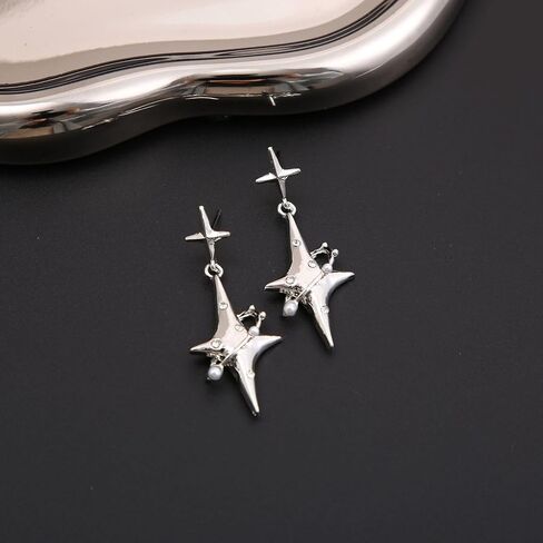 Aesthetic Silver Glitter Flower Tassel Star Earrings for Women Gothic Love Heart Crystal Dangle Drop Earrings Y2k Jewelry in Saudi Arabia