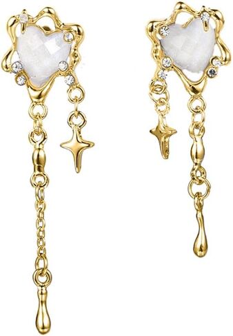 Aesthetic Silver Glitter Flower Tassel Star Earrings for Women Gothic Love Heart Crystal Dangle Drop Earrings Y2k Jewelry in Saudi Arabia
