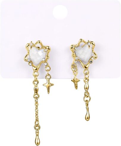 Aesthetic Silver Glitter Flower Tassel Star Earrings for Women Gothic Love Heart Crystal Dangle Drop Earrings Y2k Jewelry in Saudi Arabia