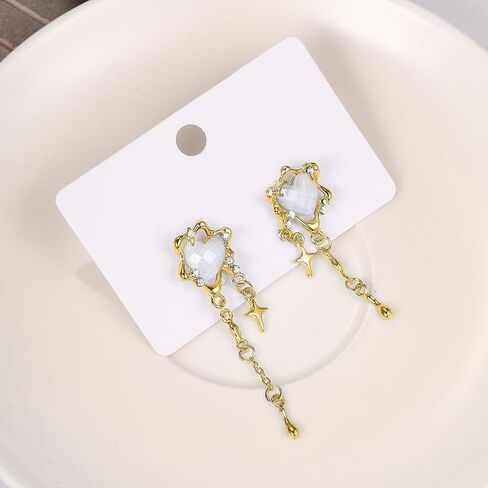 Aesthetic Silver Glitter Flower Tassel Star Earrings for Women Gothic Love Heart Crystal Dangle Drop Earrings Y2k Jewelry in Saudi Arabia