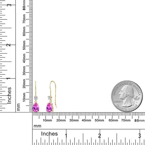 Gem Stone King 14K Yellow Gold Gemstone Birthstone and Lab Grown Diamond French Wire Dangle Hook Earrings for Women | Pear Shape 7X5MM and Round 2.5MM | Fine Jewelry for Her Mom Women Wife in Saudi Arabia
