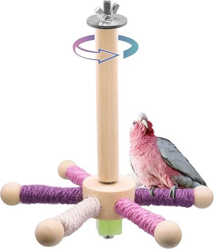 Bird Stand Perch Toy, Parakeet Interactive Rotating Chew Toy,Wooden Exercise Parrot Toys,Cockatiel Toys for Bird Cage Accessories for Small and Medium Parrots to Expend Energy in Kuwait