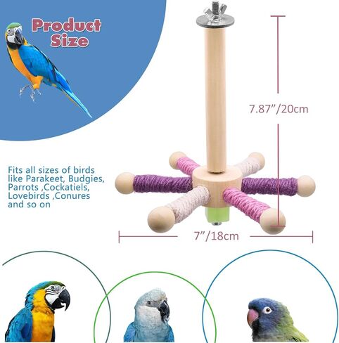 Bird Stand Perch Toy, Parakeet Interactive Rotating Chew Toy,Wooden Exercise Parrot Toys,Cockatiel Toys for Bird Cage Accessories for Small and Medium Parrots to Expend Energy in Kuwait