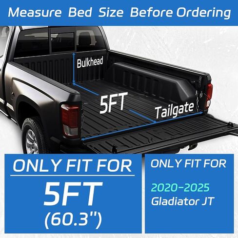 PZ Soft Roll Truck Bed Tonneau Cover متوافق مع 2020-2025 Jeep Gladiator JT 5 '(60.3 ") سرير أسود in Kuwait