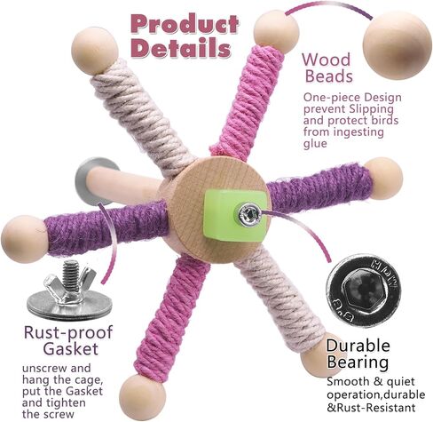 Bird Stand Perch Toy, Parakeet Interactive Rotating Chew Toy,Wooden Exercise Parrot Toys,Cockatiel Toys for Bird Cage Accessories for Small and Medium Parrots to Expend Energy in Kuwait