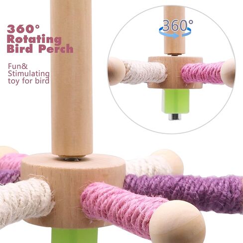 Bird Stand Perch Toy, Parakeet Interactive Rotating Chew Toy,Wooden Exercise Parrot Toys,Cockatiel Toys for Bird Cage Accessories for Small and Medium Parrots to Expend Energy in Kuwait
