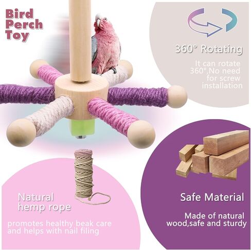 Bird Stand Perch Toy, Parakeet Interactive Rotating Chew Toy,Wooden Exercise Parrot Toys,Cockatiel Toys for Bird Cage Accessories for Small and Medium Parrots to Expend Energy in Kuwait