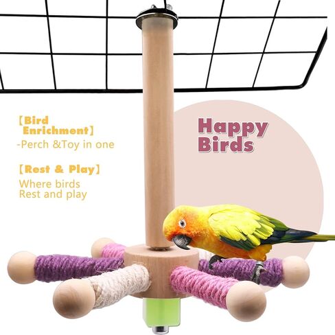 Bird Stand Perch Toy, Parakeet Interactive Rotating Chew Toy,Wooden Exercise Parrot Toys,Cockatiel Toys for Bird Cage Accessories for Small and Medium Parrots to Expend Energy in Kuwait
