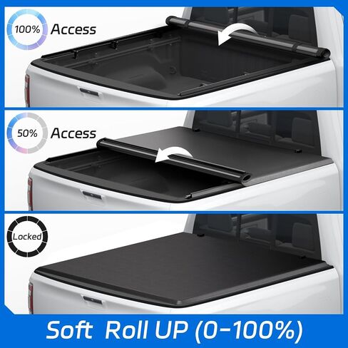 PZ Soft Roll Truck Bed Tonneau Cover متوافق مع 2020-2025 Jeep Gladiator JT 5 '(60.3 ") سرير أسود in Kuwait