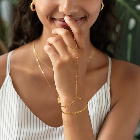 Gold & Silver Hand Chain Bracelet Set for Women Ring Bracelet CZ Beaded Layer Snake Link Chain Finger Jewelry Adjustable Hypoallergenic Trendy Hand Jewelry for Everyday Wear in Kuwait