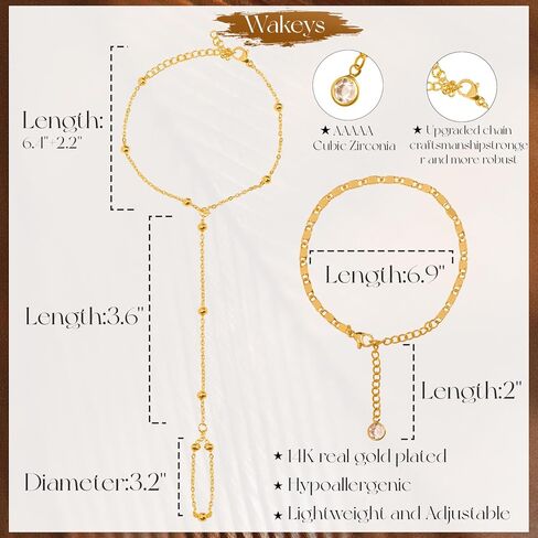 Gold & Silver Hand Chain Bracelet Set for Women Ring Bracelet CZ Beaded Layer Snake Link Chain Finger Jewelry Adjustable Hypoallergenic Trendy Hand Jewelry for Everyday Wear in Kuwait