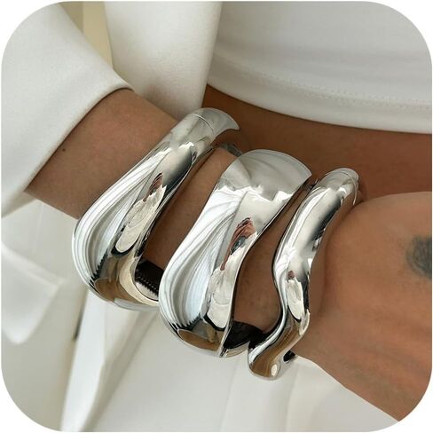 Gold Bangle Bracelets for Women Trendy Chunky Wide Cuff Stackable Bangles Irregular Minimalist Jewelry Accessories in Saudi Arabia