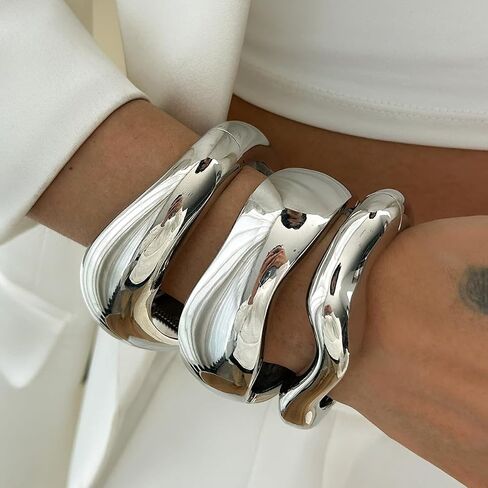 Gold Bangle Bracelets for Women Trendy Chunky Wide Cuff Stackable Bangles Irregular Minimalist Jewelry Accessories in Saudi Arabia