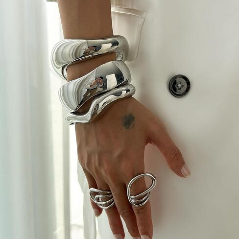 Gold Bangle Bracelets for Women Trendy Chunky Wide Cuff Stackable Bangles Irregular Minimalist Jewelry Accessories in Saudi Arabia