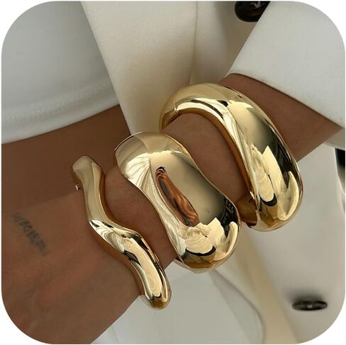 Gold Bangle Bracelets for Women Trendy Chunky Wide Cuff Stackable Bangles Irregular Minimalist Jewelry Accessories in Kuwait