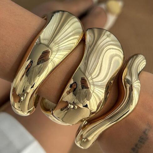 Gold Bangle Bracelets for Women Trendy Chunky Wide Cuff Stackable Bangles Irregular Minimalist Jewelry Accessories in Kuwait