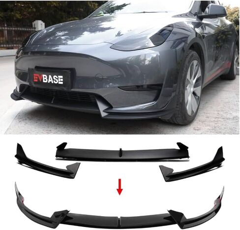 3pcs الأمامية الوفير الشفاه لفافة شفة Tesla Model Y 2020 ~ 2025.2 Front Lip Spoiler V model y abs Sport Body Kit Model Moder in Kuwait