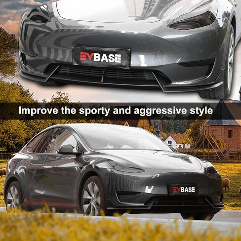 3pcs الأمامية الوفير الشفاه لفافة شفة Tesla Model Y 2020 ~ 2025.2 Front Lip Spoiler V model y abs Sport Body Kit Model Moder in Kuwait