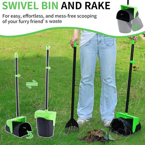 Pooper Scooper Large Odorless Swivel Bin & Rake with 160 Waste Bags,Heavy Duty Dog Pooper Scooper with Bag Attachment for Yard, Long Handle Poop Scooper with Lid for Large Medium Small Dogs in Kuwait
