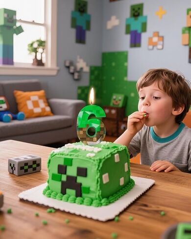 رقم 6 شمعة عيد ميلاد Green Pixel ، 2.68 بوصة شموع عمال عمال منجم أخضر ، ولعبة تزيين عيد ميلاد الشموع ذات طابع الشمعة لموضوع البكسل ذكرى عيد ميلاد حفلة فيديو ديناميت in Kuwait