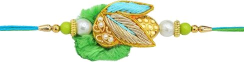 Rakhi Gift Box | Rakhi Gift Hamper made with a Nice Zardosi Rakhi, Roli, Chaval, Mini Thali Set, Greeting Card, and Chocolates | Rakhi Gift Set | Bhaiya Rakhi | Zardosi Rakhi Set (Zardosi Rakhi 2) in Saudi Arabia