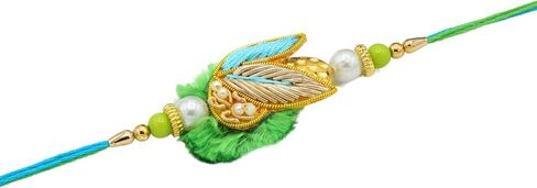 Rakhi Gift Box | Rakhi Gift Hamper made with a Nice Zardosi Rakhi, Roli, Chaval, Mini Thali Set, Greeting Card, and Chocolates | Rakhi Gift Set | Bhaiya Rakhi | Zardosi Rakhi Set (Zardosi Rakhi 2) in Saudi Arabia