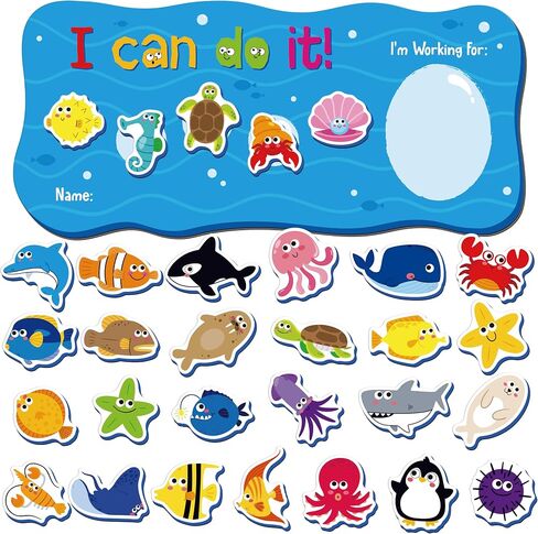 “I CAN DO IT" Token Board,Magnetic Reward Chart with 26 Animal Magnets, Red Bus Reward Chart for Kids, Incentive Positive Chart for Good Behavior and Responsibility, Great for Toddlers, Kids, Students in Kuwait
